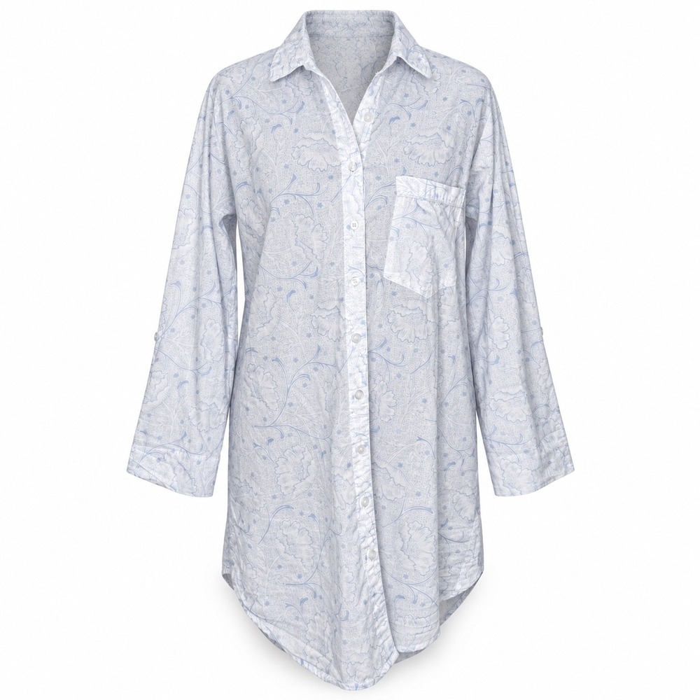 Julia Amory Husband Shirt XS Blue White Floral Coastal Grandmillennial